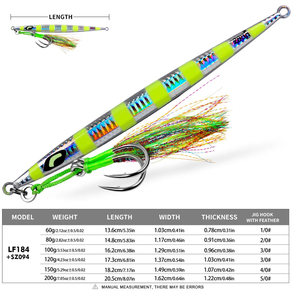 PROBEROS Fast-Sinking Metal Jig | 60–200g | 3D Scale Luminous Jig with Assist Hook