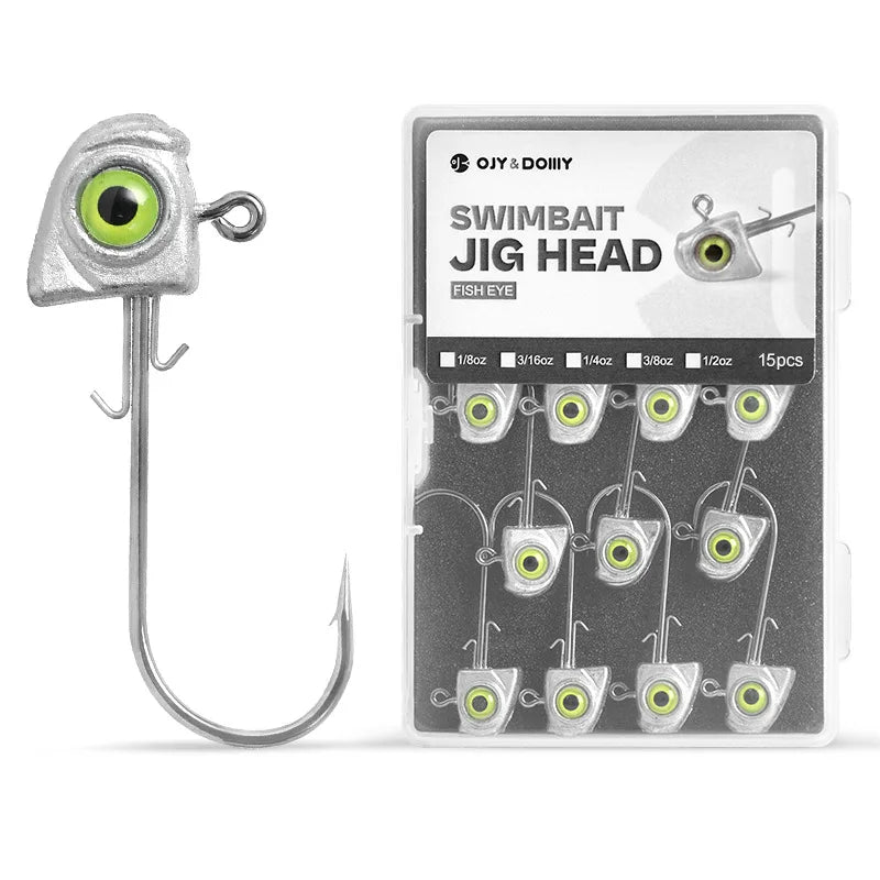 15pcs Jig Head Hook Set | 3.5g–14g Soft Plastic Jig Heads for Freshwater & Inshore Fishing