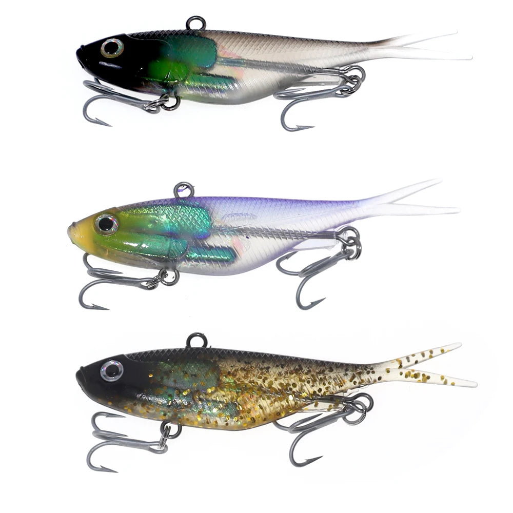 Soft VIB Fishing Lure Set | 11cm Vibration Bait with Treble Hooks | 2pcs