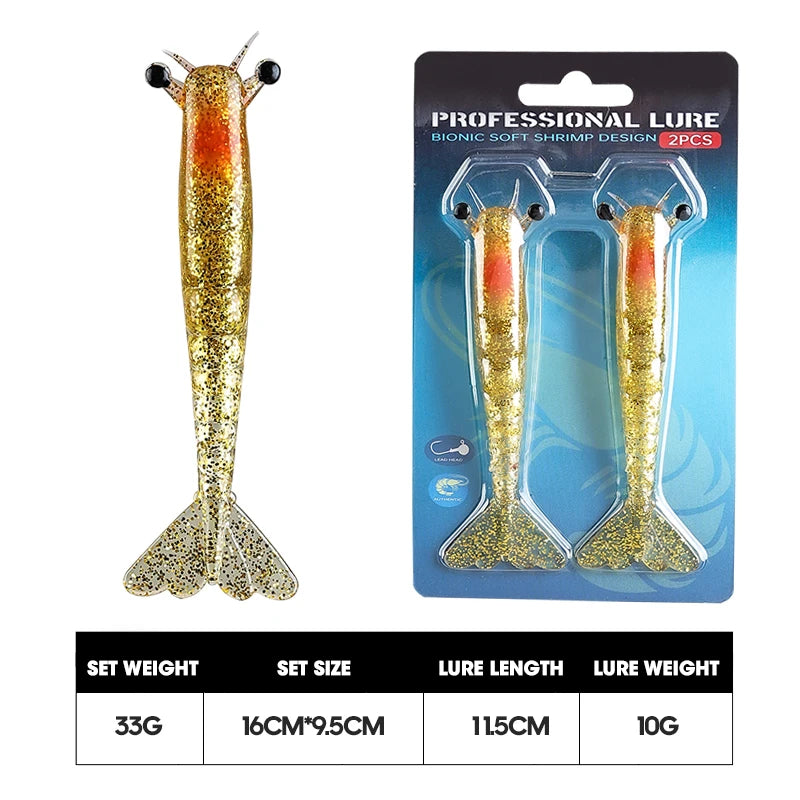 Taiyu Sinking Shrimp Soft Lures | 9.5cm / 11.5cm PVC Prawn Bait | 2pcs