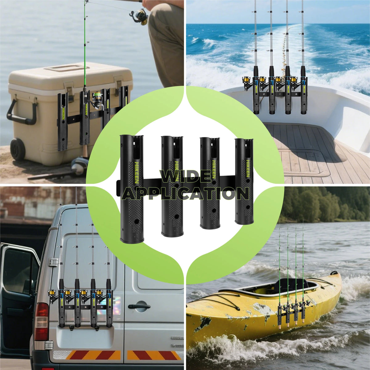 HIKEEN Adjustable 4-Tube Fishing Rod Holder | Wall-Mounted Boat & Garage Rod Rack