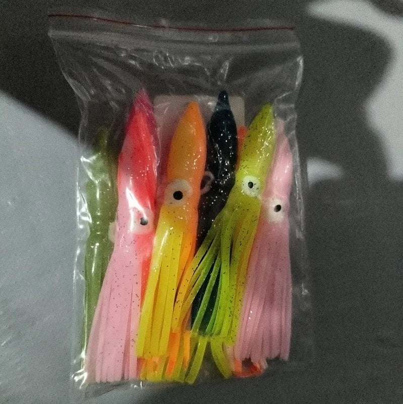 10pcs Soft Squid Lure Set | 8cm Octopus Skirt Baits | Offshore & Saltwater Fishing