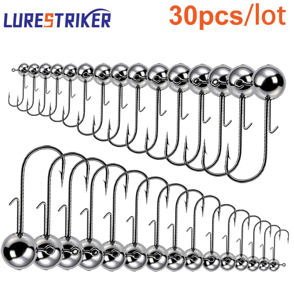 30-Piece Jig Head Hook Set | 1–20g Assorted Weights | Soft Plastic Fishing Hooks