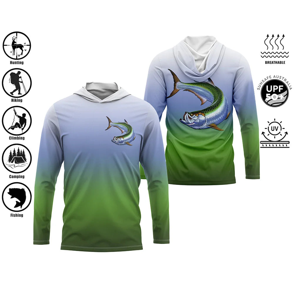 Men’s UPF50+ Fishing Hoodie | Long Sleeve Quick-Dry 3D Print Fishing Shirt | Sizes up to 4XL