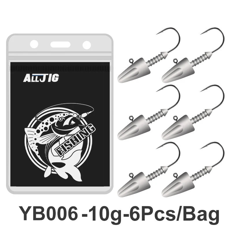 TEASER Bullet Jig Head Hooks | 6 Pack | 3.5–14g | Screw-Lock Soft Plastic Jig Heads