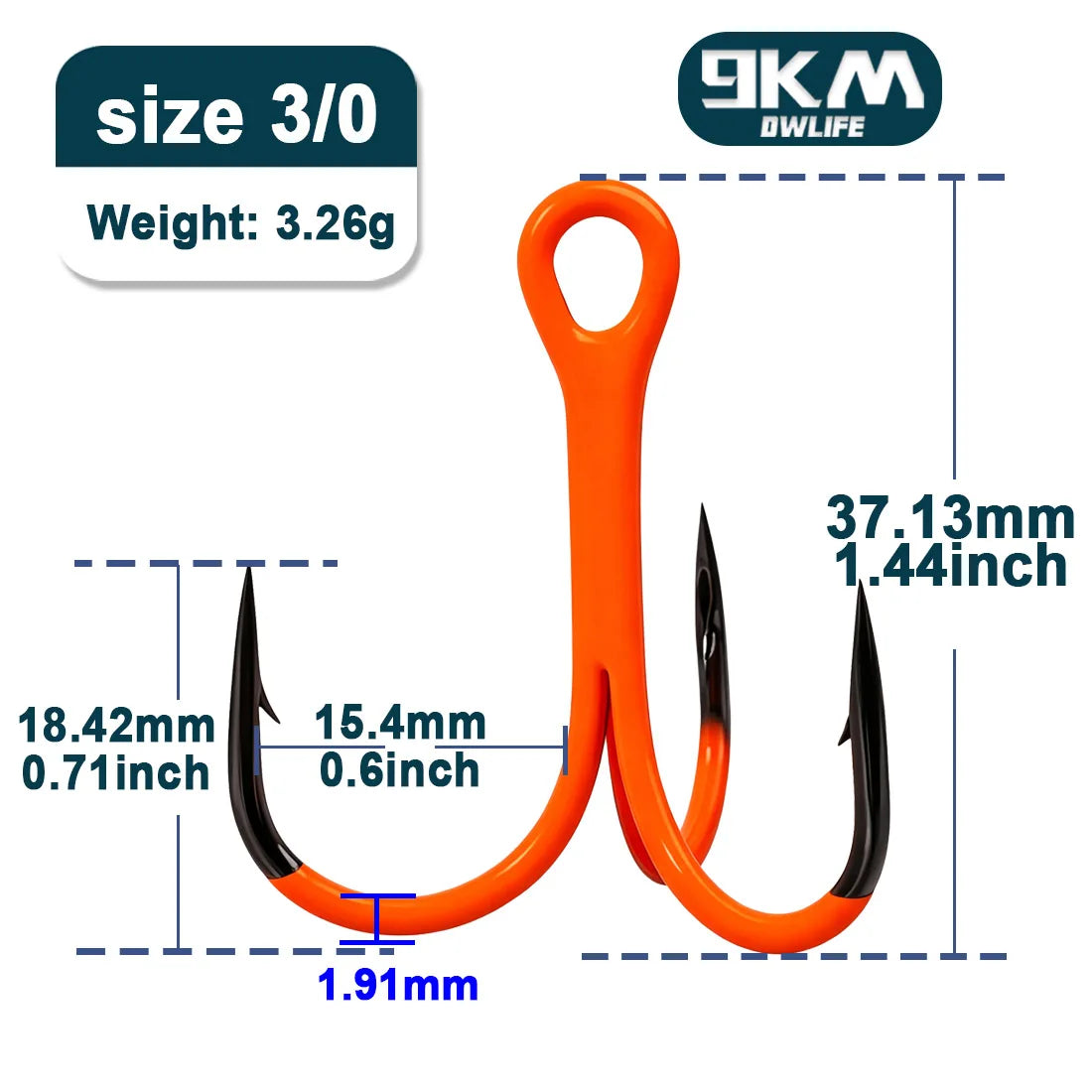 9KM Orange UV Treble Hooks | 2X Strong Replacement Triple Hooks | 5–10pcs