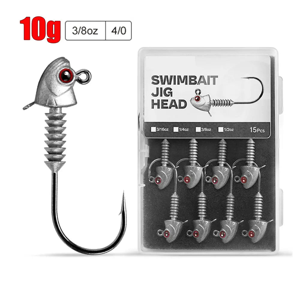 MrLurion Screw Lock Jig Head Set | 5g–14g Weighted Hooks | 15pcs Soft Plastic Jig Heads