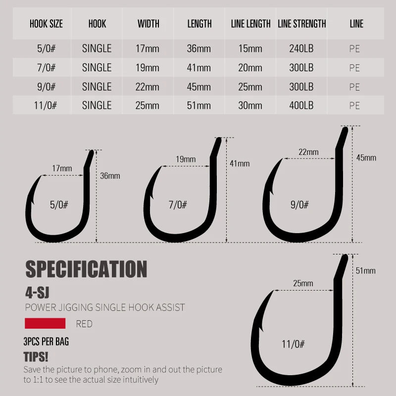 4-PJ Power Jigging Assist Hooks | BKK Single Assist Hooks | Heavy Duty Saltwater Jig Hooks