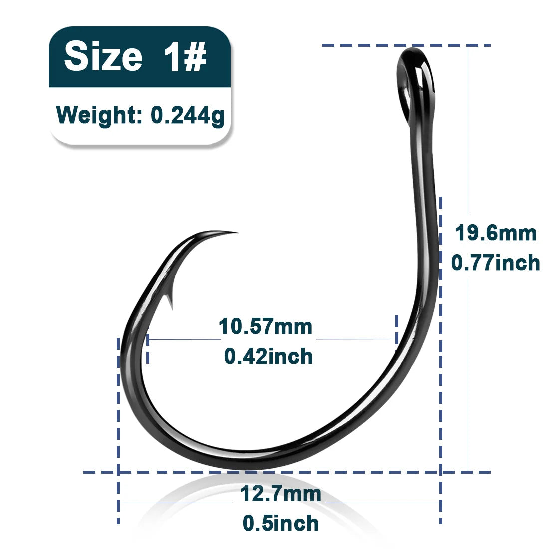 Inline Circle Hooks | Wide Gap Light Wire Saltwater Fishing Hooks | 25–100pcs | Sizes #4 to 7/0