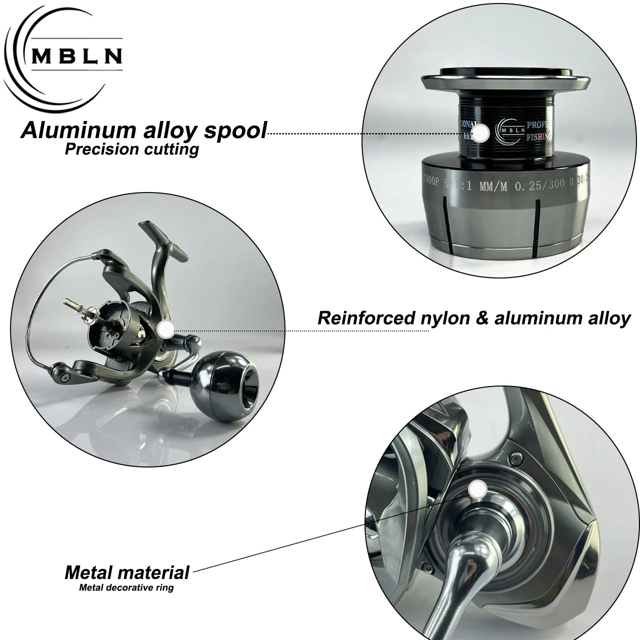 MBLN Long-Casting Spinning Reel | Full Metal Body | Aluminum Spool | Balanced Rotor & Metal Handle Knob