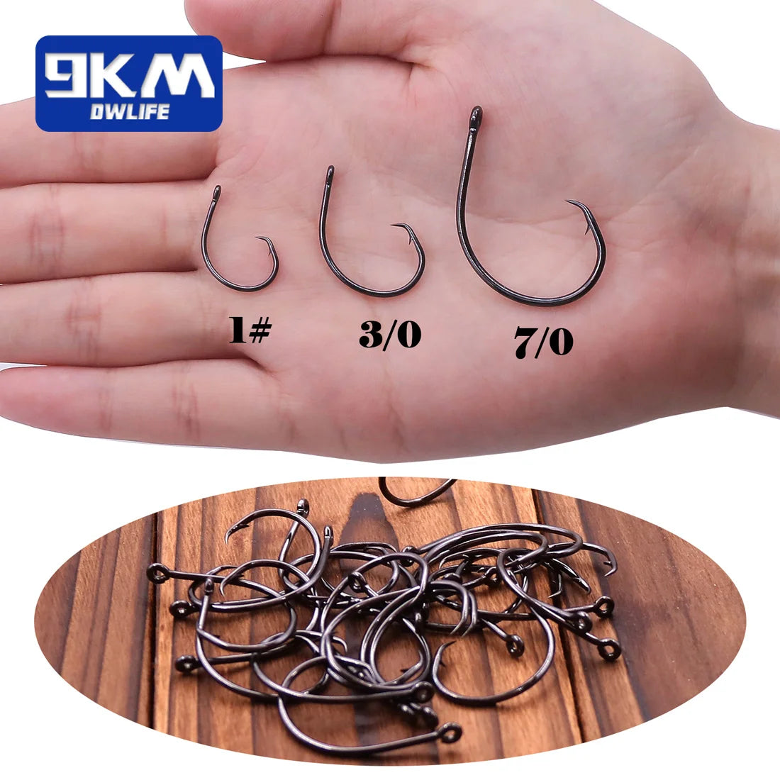 Inline Circle Hooks | Wide Gap Light Wire Saltwater Fishing Hooks | 25–100pcs | Sizes #4 to 7/0