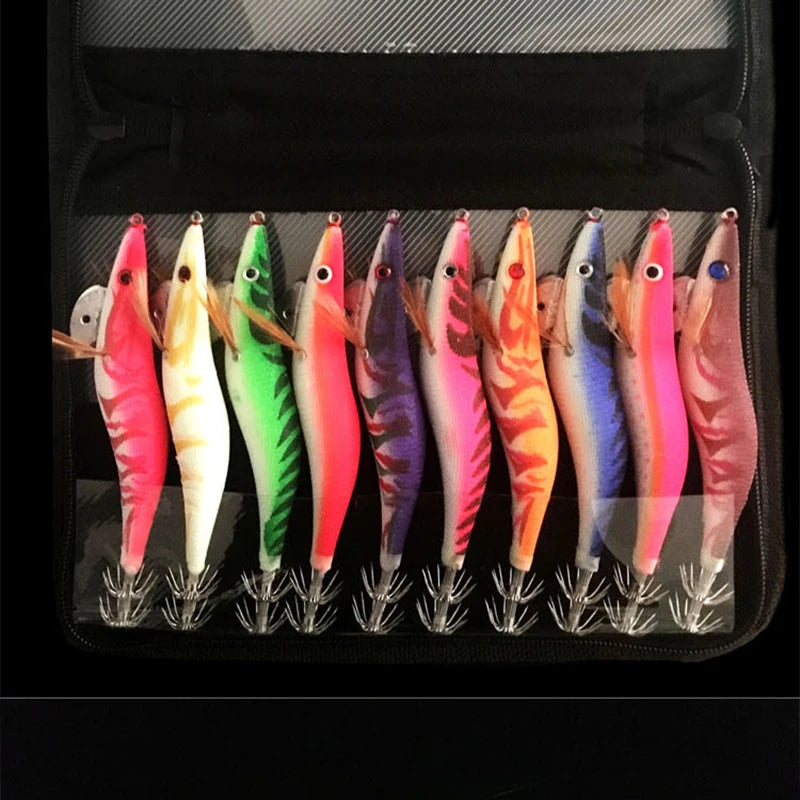 Squid & Cuttlefish Jig Set (10-Pack) | 3.5# | 19.5g | Luminous Octopus Shrimp Jigs with 3D Eyes