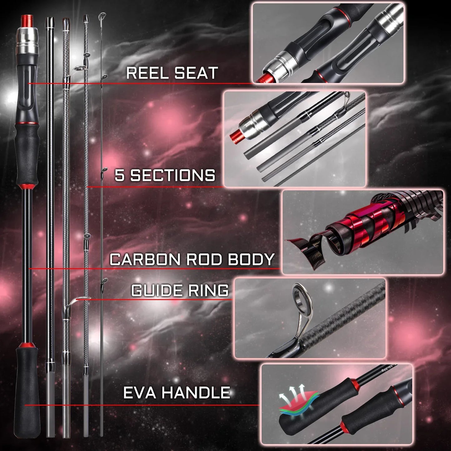 Sougayilang Ultralight Fishing Rod & Reel Combo | 1.8m / 2.1m Carbon Spinning Set | 10kg Drag