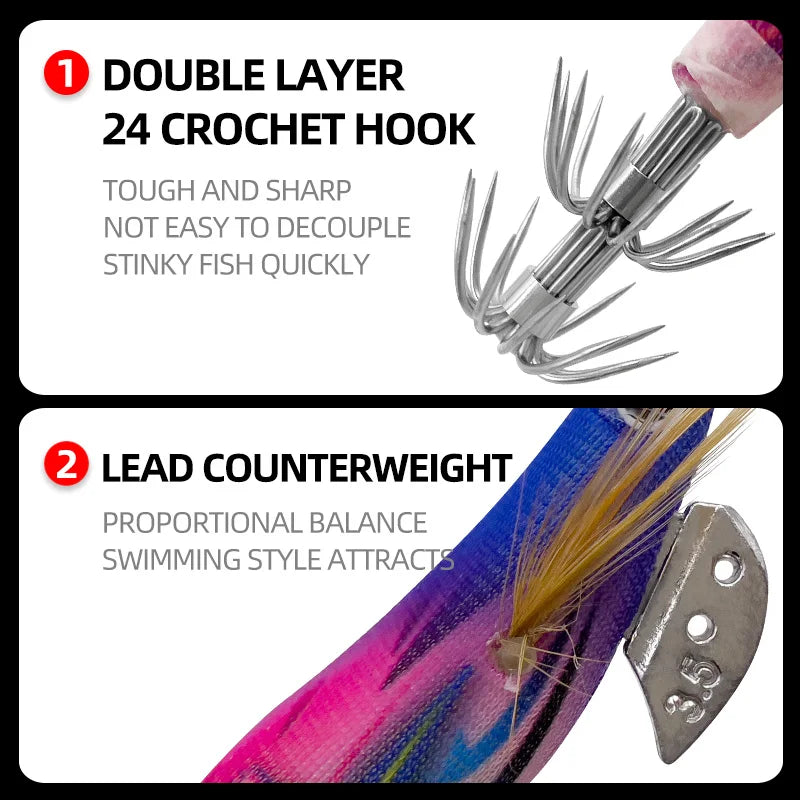 ShareShark Luminous Squid Jigs | 5-Pack | 13.2cm 20g | 3.5# Shrimp-Style Hardbody Lures