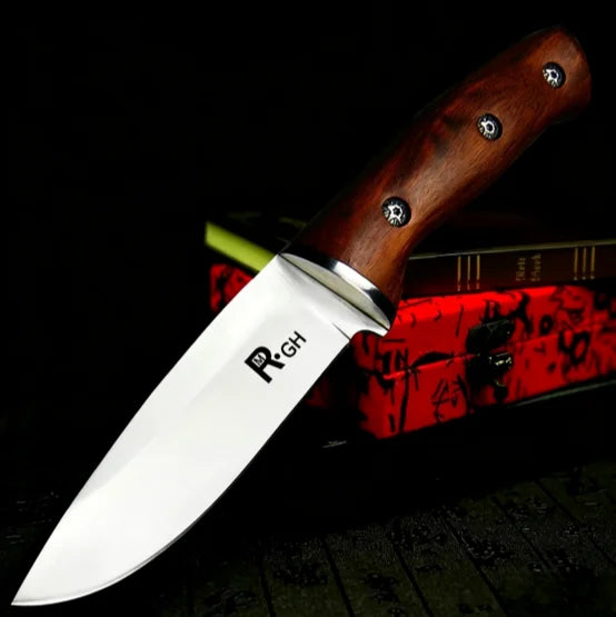 9Cr18Mov Fixed Blade Knife | Mirror Polished | Sandalwood Handle | 21cm