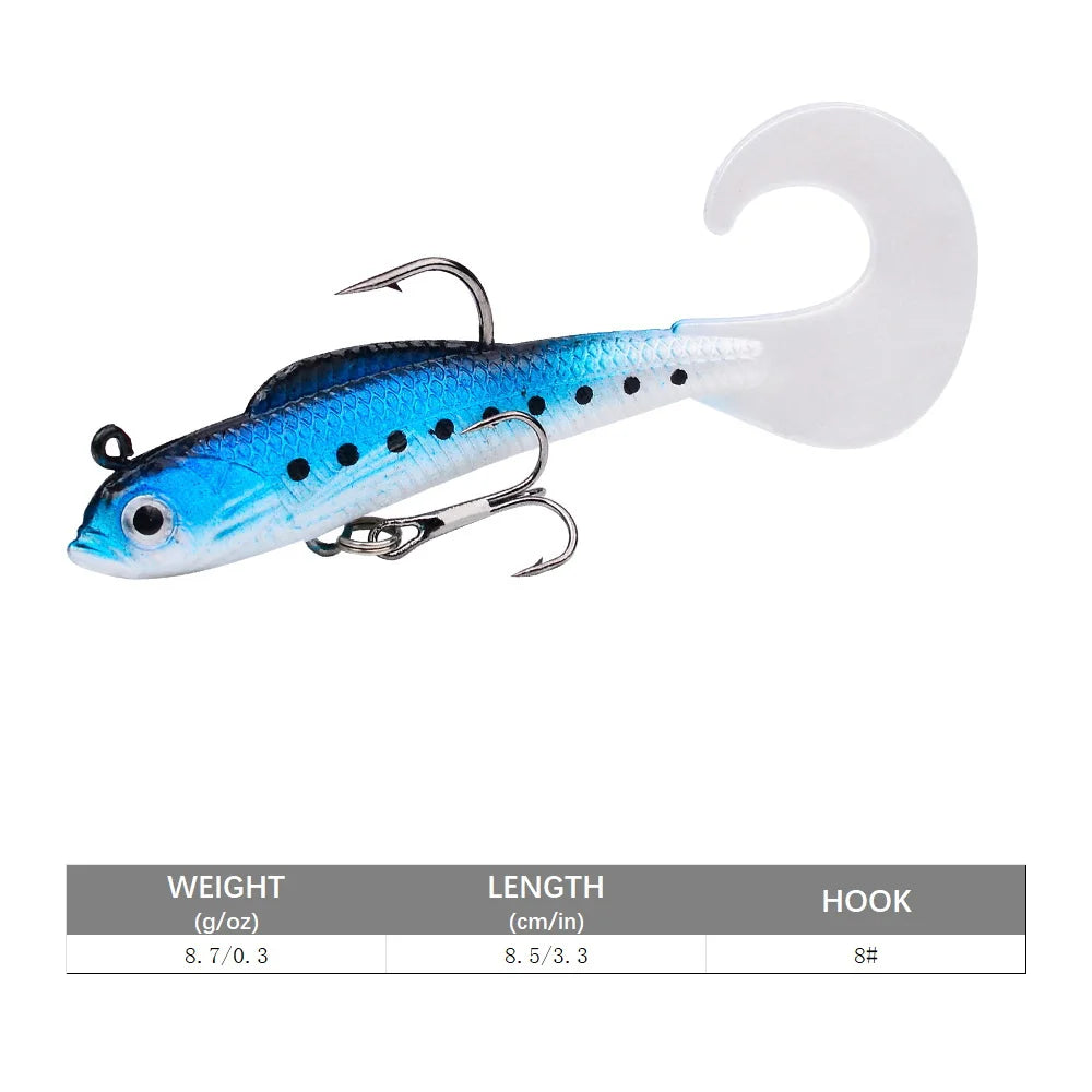 SANMO Curly Tail Soft Lure | 75mm / 85mm Sinking Swimbait | T-Tail Fishing Bait