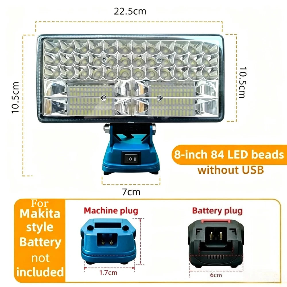 18V LED Work Light For Makita | Portable Battery Lamp with USB | Jobsite & Fishing Light