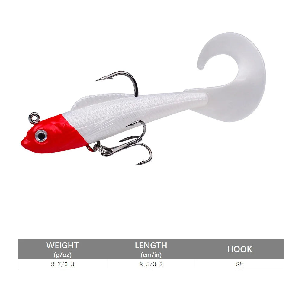 SANMO Curly Tail Soft Lure | 75mm / 85mm Sinking Swimbait | T-Tail Fishing Bait