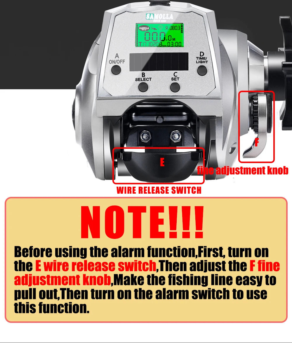 SAMOLLA Large Electronic Baitcasting Reel | Solar + USB Charging | Digital Display | Temp & Air Pressure Monitor