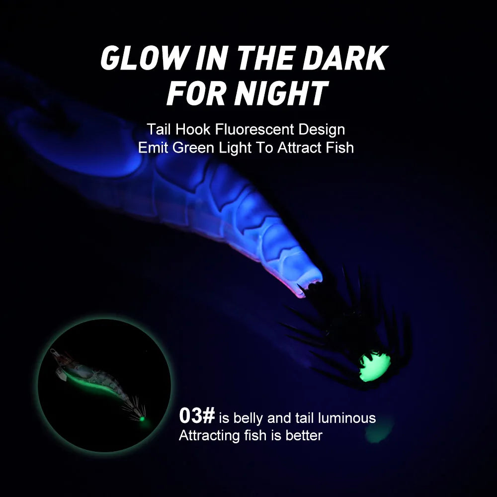 Kingdom EGI Squid Jig | Slow-Sinking Luminous Squid Lure | Wood Shrimp Style | Sizes 1.8–3.5