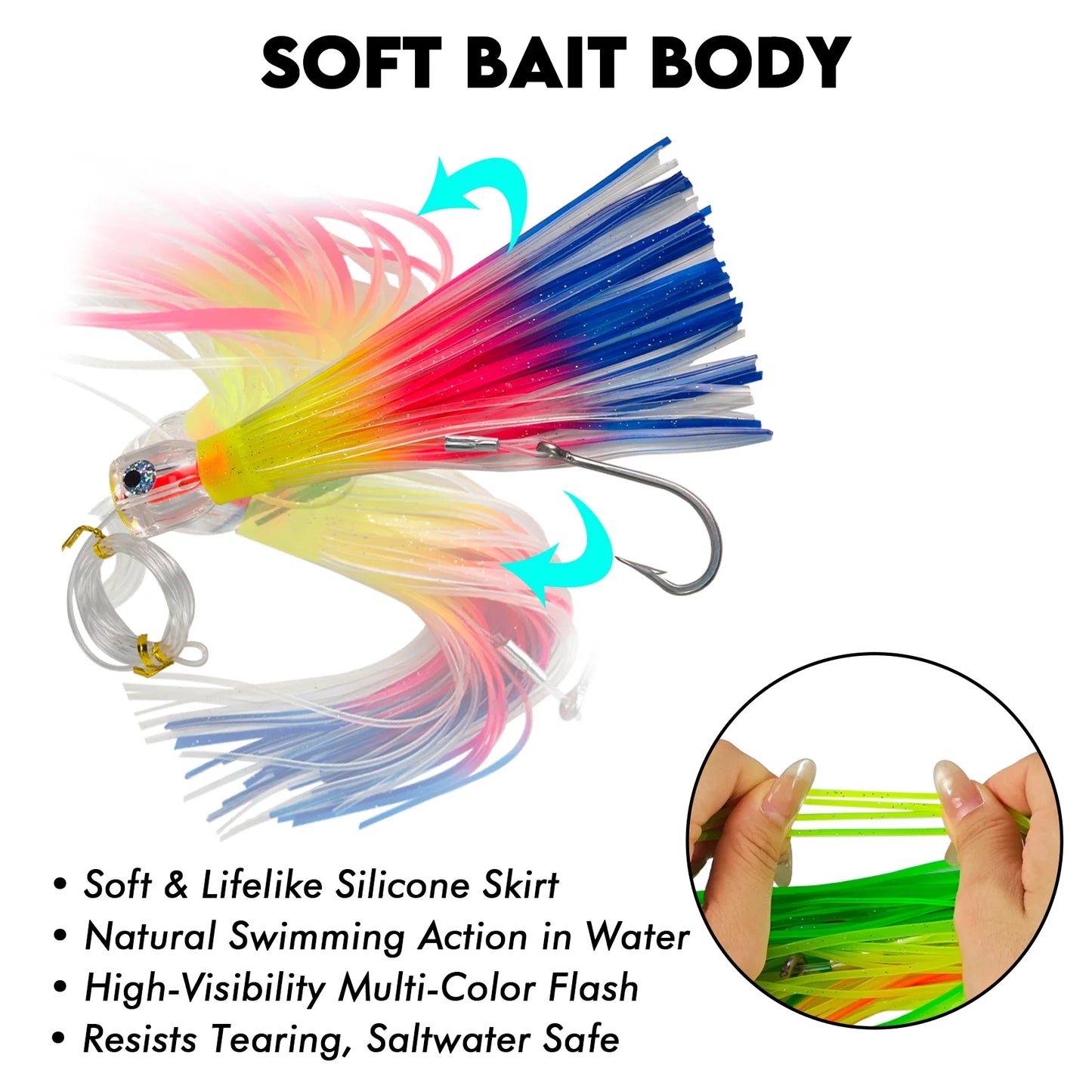 Acrylic Cup Head Jet Hole Trolling Lure | Pre-Rigged 8/0 Hook | Offshore Saltwater Lure for Marlin, Tuna & Wahoo
