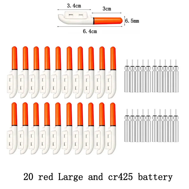 LED Fishing Light Sticks (20 Pack) | Includes Batteries | CR322/CR425 | Waterproof Clip-On Night Glow Lamps