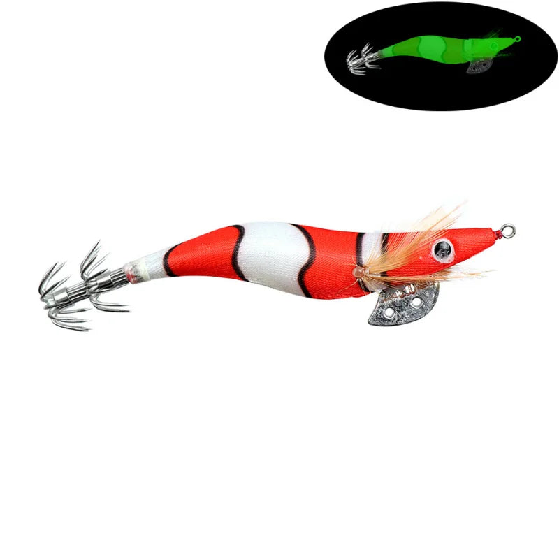 Full Body Luminous Wooden Shrimp Squid Jig | Sizes 2.0 / 2.5 / 3.0 | Squid & Cuttlefish Lure