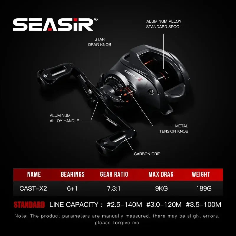 SEASIR Cast X2 Baitcasting Reel | 7.3:1 High-Speed | Hybrid Ceramic Bearings | Carbon Drag System