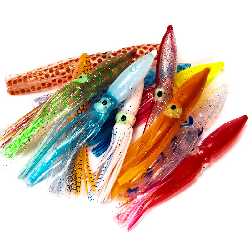 10pcs Soft Squid Lure Set | 8cm Octopus Skirt Baits | Offshore & Saltwater Fishing
