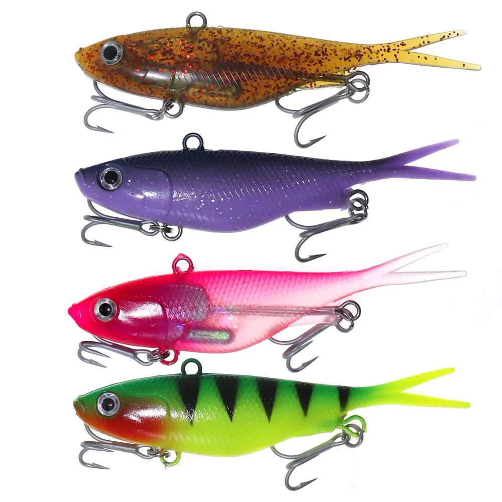 Soft VIB Fishing Lure Set | 11cm Vibration Bait with Treble Hooks | 2pcs