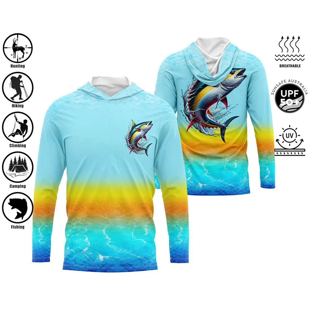 Men’s UPF50+ Fishing Hoodie | Long Sleeve Quick-Dry 3D Print Fishing Shirt | Sizes up to 4XL