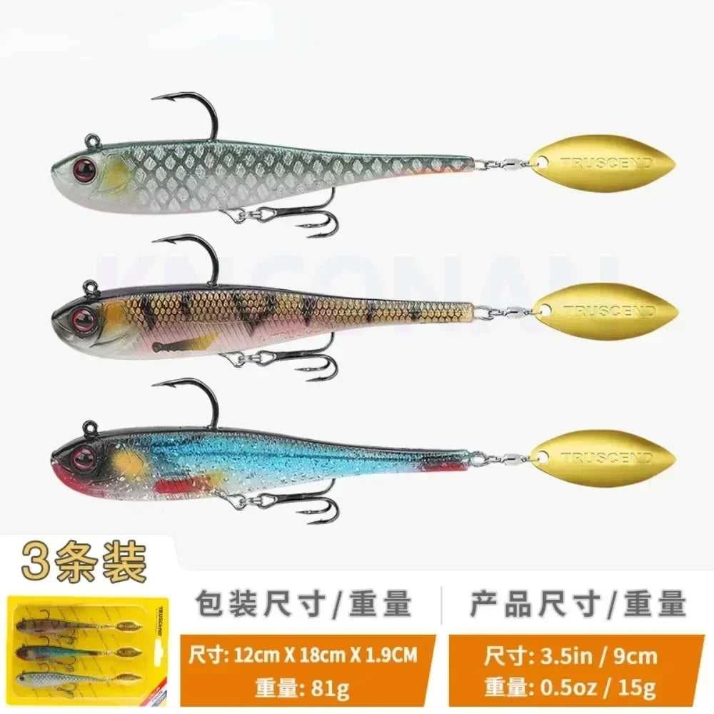 KNCONAN Rotating Blade Soft VIB Lures | 3 Pack | 15g / 48g Pre-Rigged Swimbaits