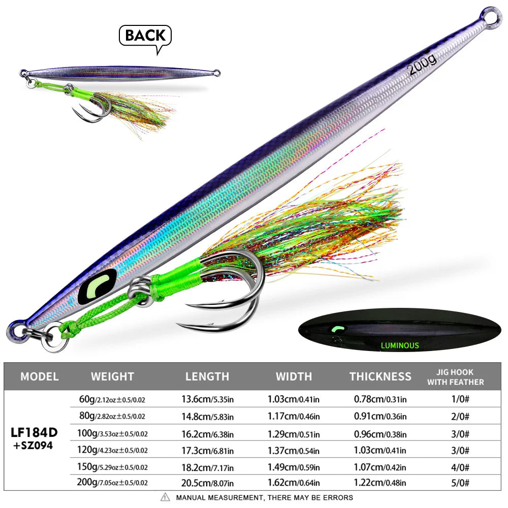PROBEROS Fast-Sinking Metal Jig | 60–200g | 3D Scale Luminous Jig with Assist Hook
