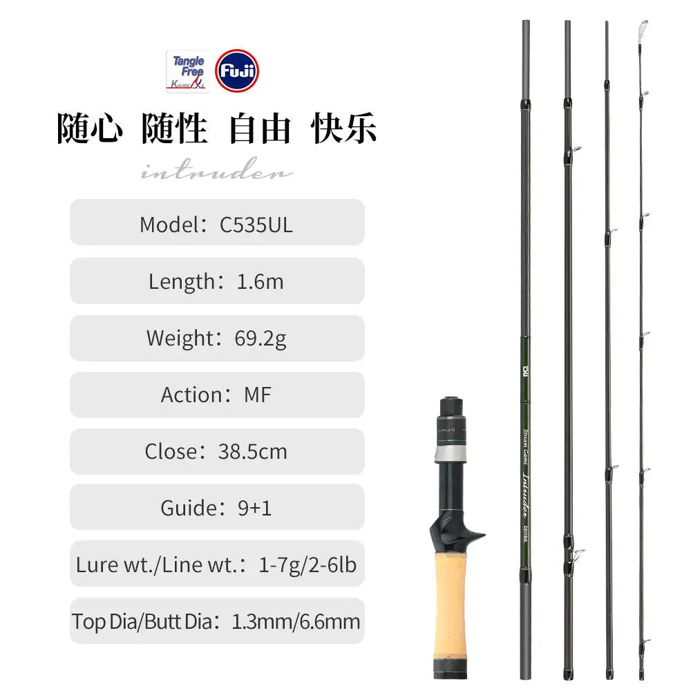 TSURINOYA INTRUDER Packable Fishing Rod | FUJI Components | UL Carbon Spinning & Casting Rod