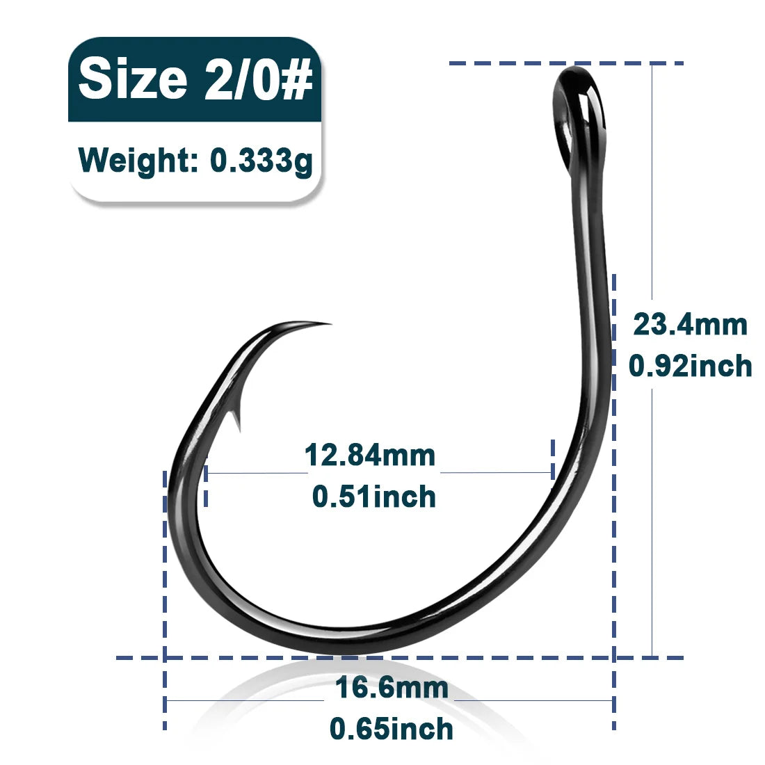 Inline Circle Hooks | Wide Gap Light Wire Saltwater Fishing Hooks | 25–100pcs | Sizes #4 to 7/0