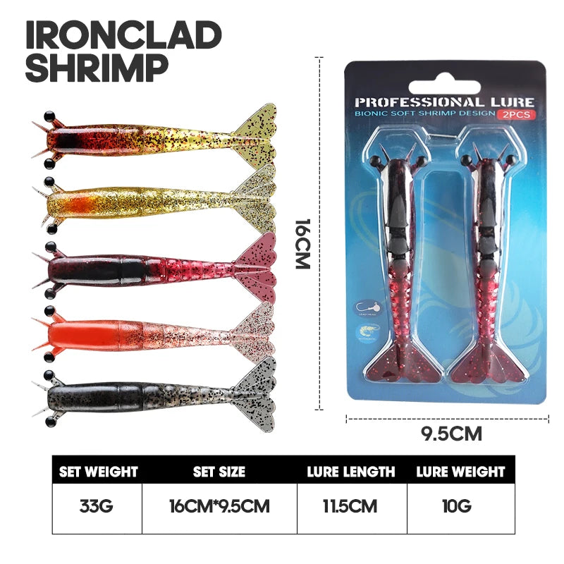 Taiyu Sinking Shrimp Soft Lures | 9.5cm / 11.5cm PVC Prawn Bait | 2pcs