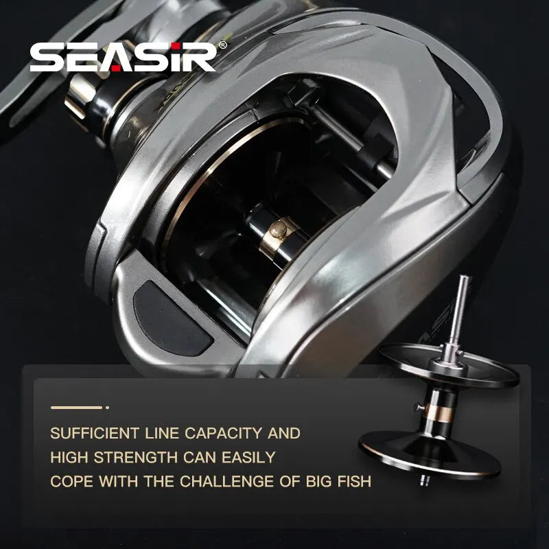 Seasir Megacuda Baitcaster | 15KG Max Drag | Aluminum Frame | Carbon Side Plate | 6.5:1 | Double Metal Handle