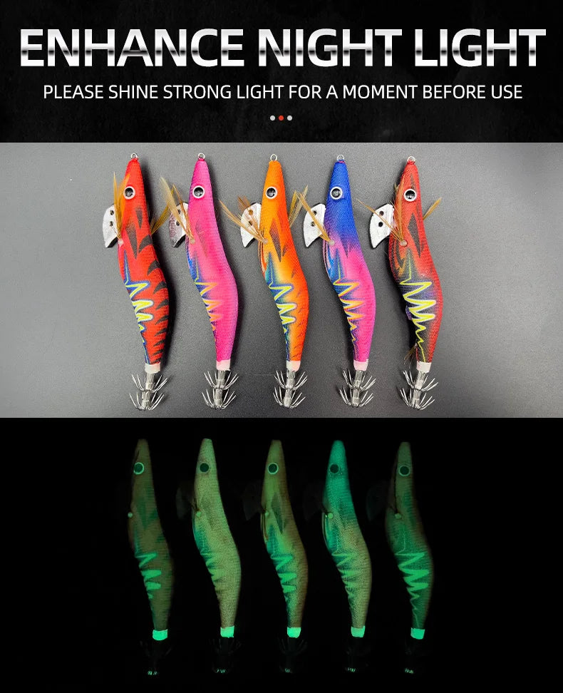 ShareShark Luminous Squid Jigs | 5-Pack | 13.2cm 20g | 3.5# Shrimp-Style Hardbody Lures