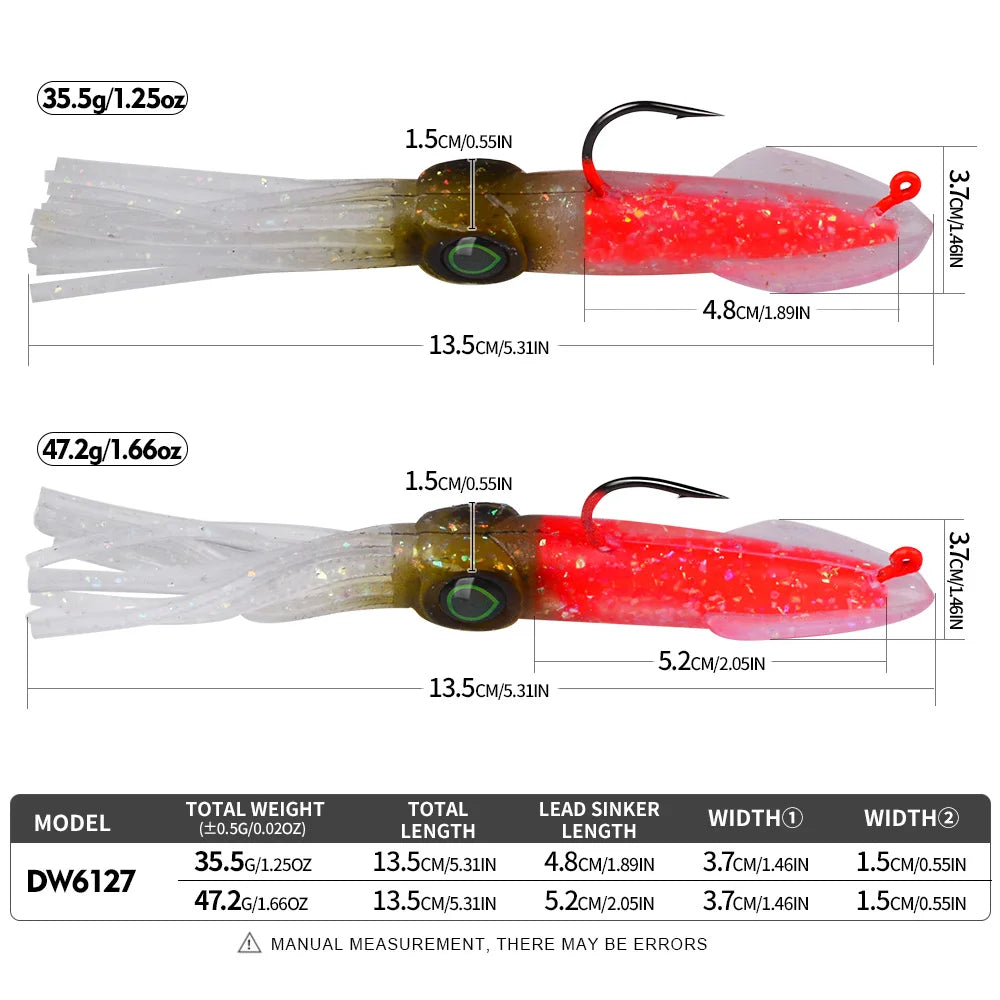 Proberos Luminous Squid Soft Jig | 35.5g / 47.2g | Heavy Lead Hook Swimbait