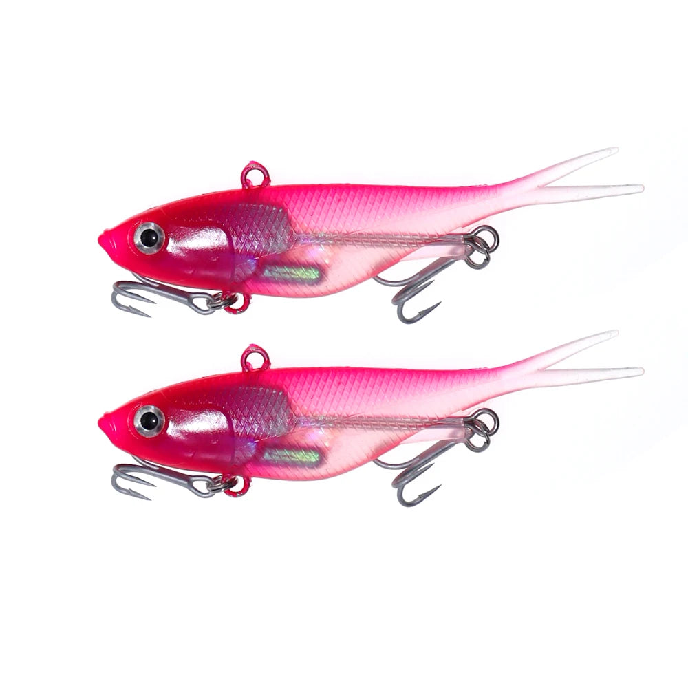 Soft VIB Fishing Lure Set | 11cm Vibration Bait with Treble Hooks | 2pcs