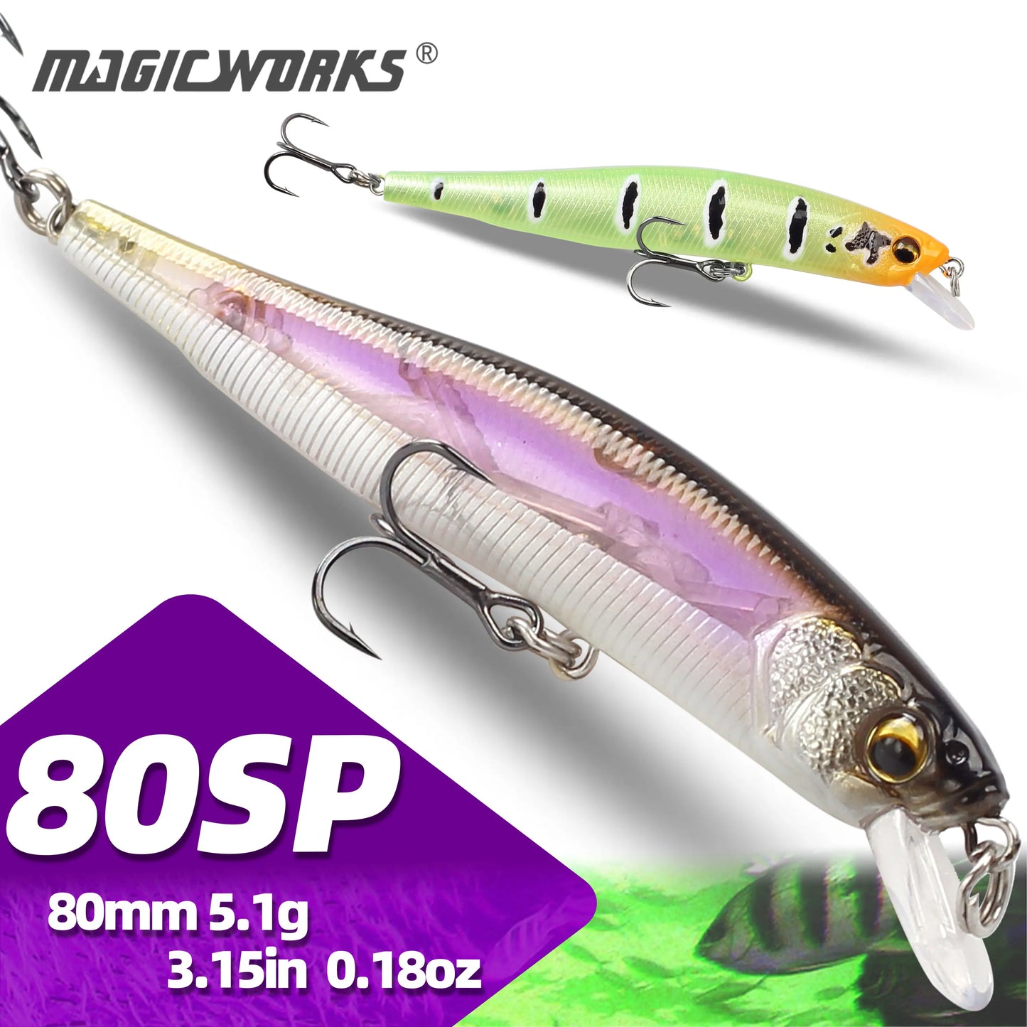 Magic Works 80mm Suspending Minnow Lure | 5.1g Jerkbait Hardbody