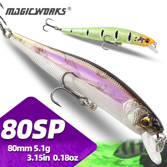 Magic Works 80mm Suspending Minnow Lure | 5.1g Jerkbait Hardbody