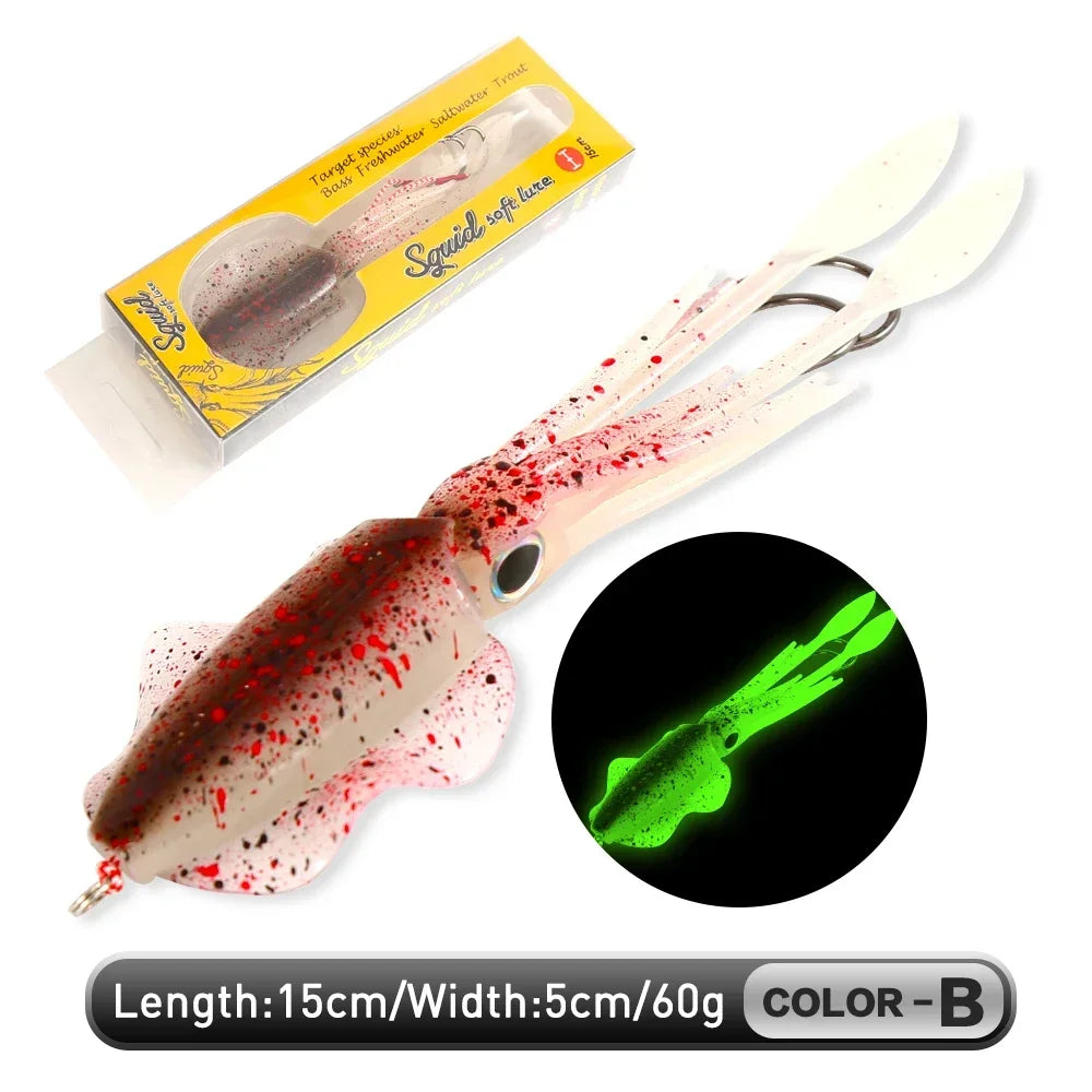 ZUKIBO Luminous Squid Soft Bait | 60g Octopus Head Jig | UV Glow | Deep Sea Trolling & Boat Fishing Lure