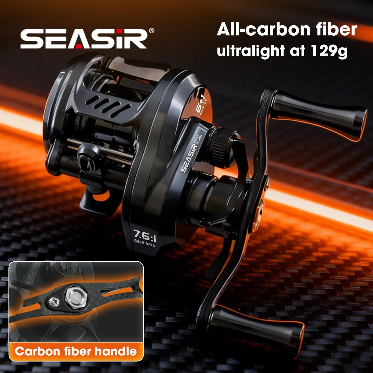 SEASIR Round Pro BFS Baitcasting Reel | 7.6:1 Ultralight Carbon Reel | 5kg Drag | 119g