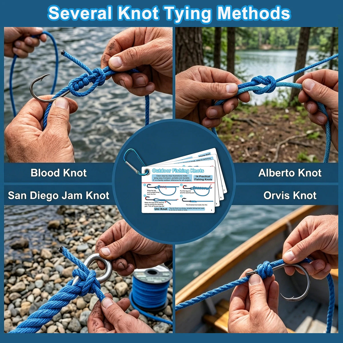 7-Piece Fishing Knot Guide Cards | 14 Essential Knots | Waterproof Pocket Reference
