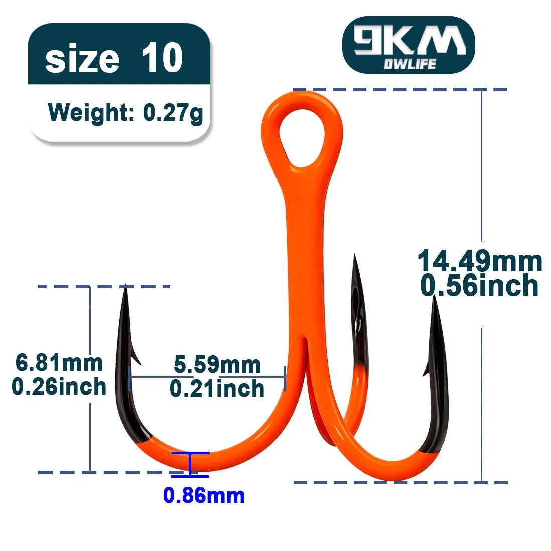 9KM Orange UV Treble Hooks | 2X Strong Replacement Triple Hooks | 5–10pcs