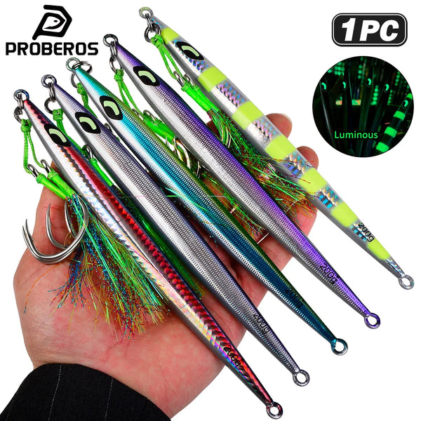 PROBEROS Fast-Sinking Metal Jig | 60–200g | 3D Scale Luminous Jig with Assist Hook