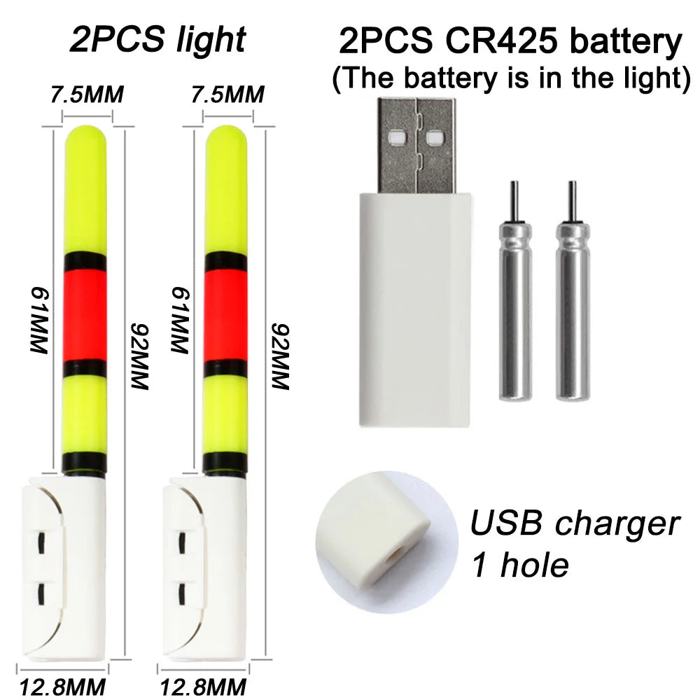 Upgraded LED Night Fishing Float Set | USB Rechargeable | CR425 Battery Included