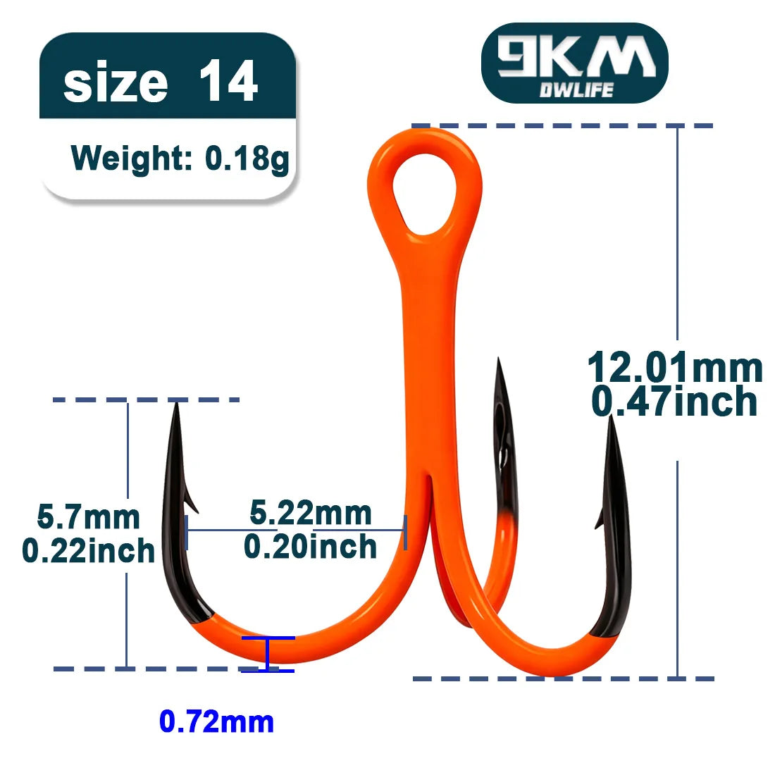 9KM Orange UV Treble Hooks | 2X Strong Replacement Triple Hooks | 5–10pcs