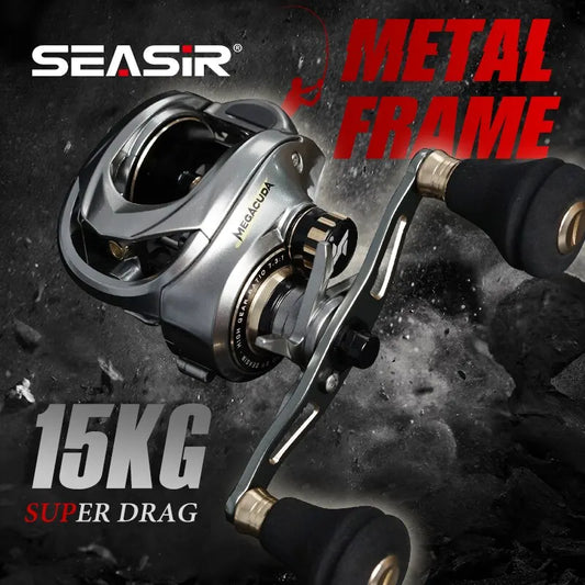 Seasir Megacuda Baitcaster | 15KG Max Drag | Aluminum Frame | Carbon Side Plate | 6.5:1 | Double Metal Handle